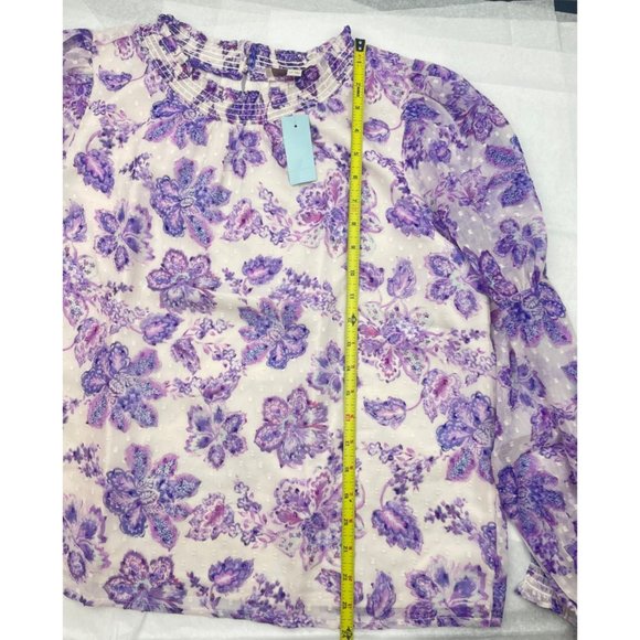 LOFT Women Petite Floral Clip Smocked Puff Sleeve Blouse Large - Picture 11 of 16